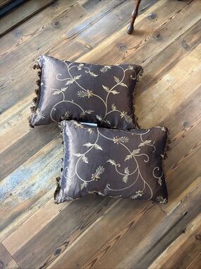 Target Brown and Gold Embroidered Accent Pillow Pair